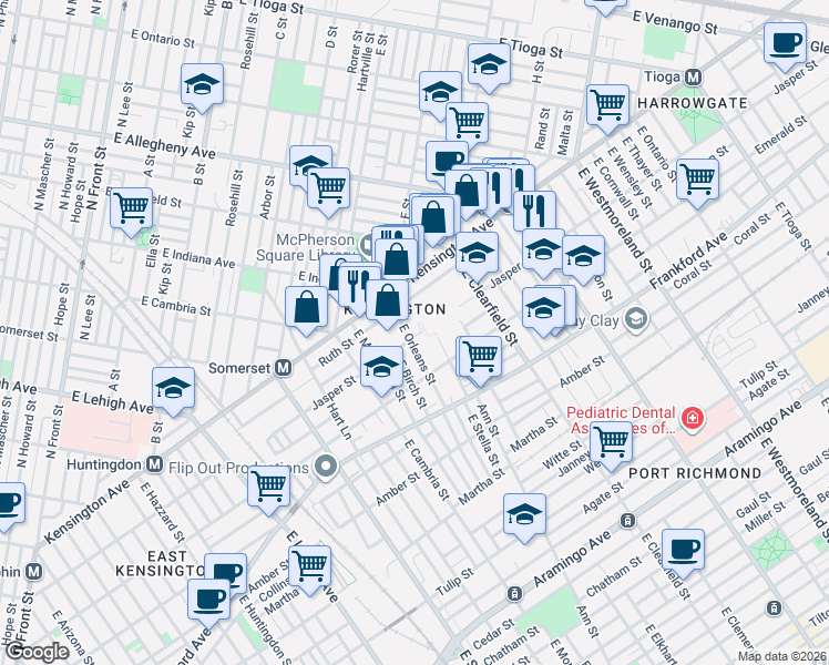map of restaurants, bars, coffee shops, grocery stores, and more near 3012 Jasper Street in Philadelphia