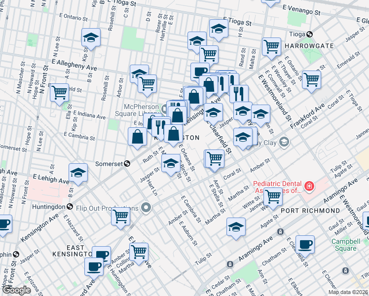 map of restaurants, bars, coffee shops, grocery stores, and more near 3012 Jasper Street in Philadelphia