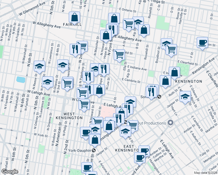 map of restaurants, bars, coffee shops, grocery stores, and more near 2836 North Swanson Street in Philadelphia
