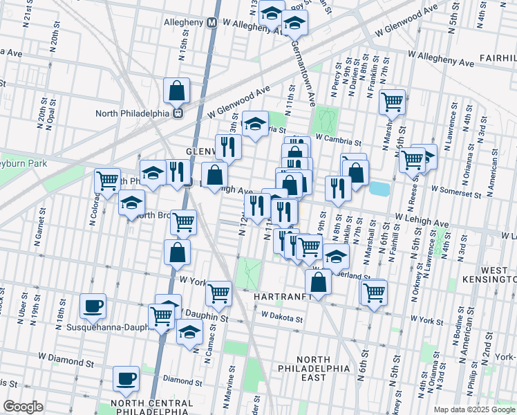 map of restaurants, bars, coffee shops, grocery stores, and more near in Philadelphia
