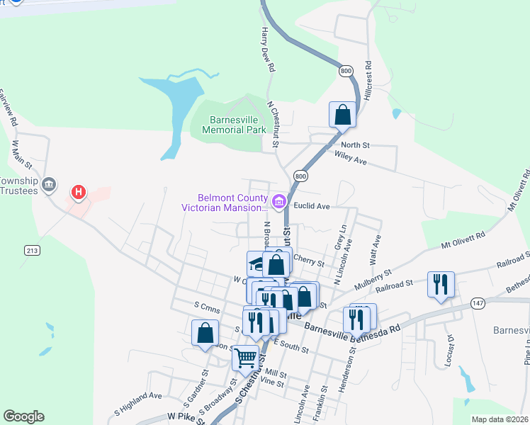 map of restaurants, bars, coffee shops, grocery stores, and more near 216 Walton Avenue in Barnesville