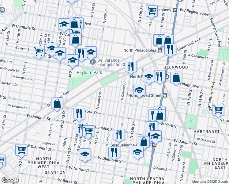 map of restaurants, bars, coffee shops, grocery stores, and more near 2544 North 18th Street in Philadelphia