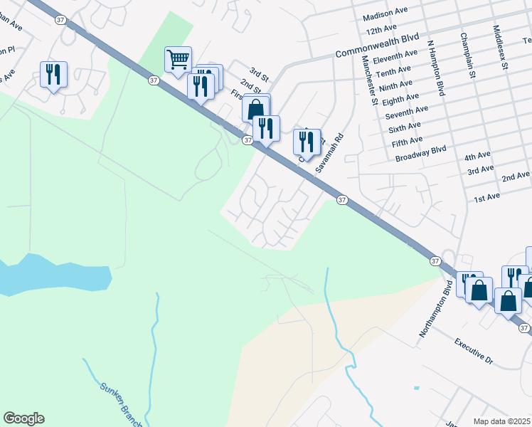 map of restaurants, bars, coffee shops, grocery stores, and more near 218 1st Avenue in Toms River
