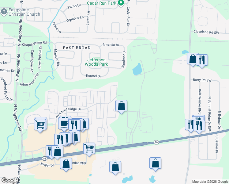map of restaurants, bars, coffee shops, grocery stores, and more near 8572 Whitehawk Loop in Blacklick