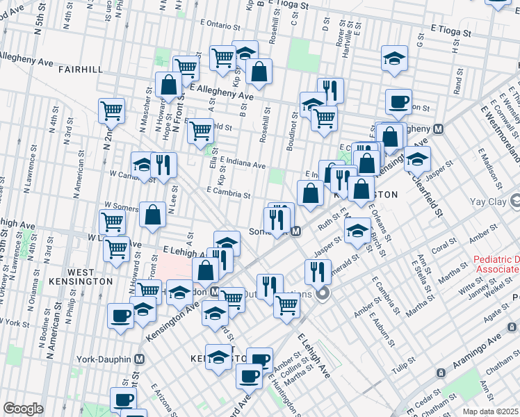 map of restaurants, bars, coffee shops, grocery stores, and more near 356 East Cambria Street in Philadelphia