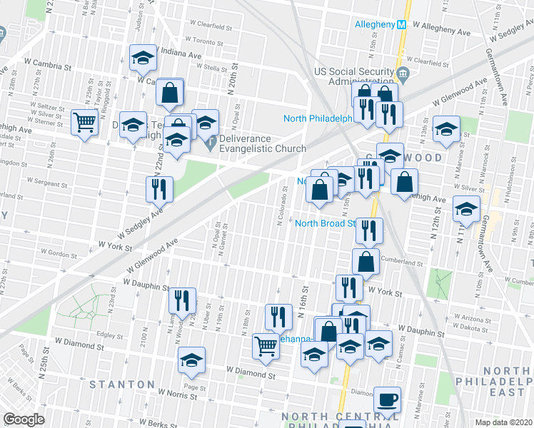 map of restaurants, bars, coffee shops, grocery stores, and more near 2549 North 18th Street in Philadelphia