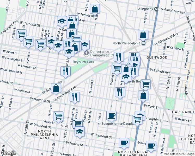 map of restaurants, bars, coffee shops, grocery stores, and more near 2541 North 19th Street in Philadelphia