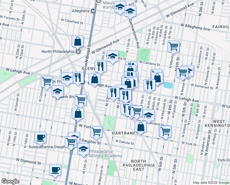 map of restaurants, bars, coffee shops, grocery stores, and more near in Philadelphia