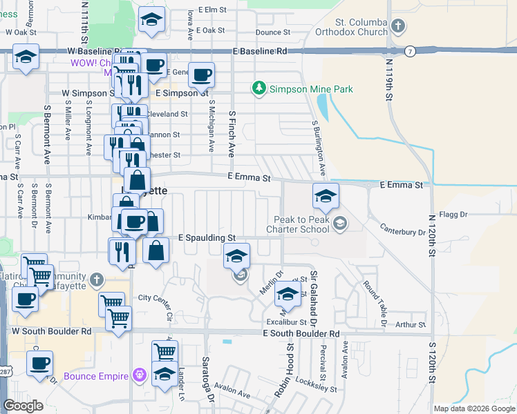 map of restaurants, bars, coffee shops, grocery stores, and more near 708 Oriole Drive in Lafayette