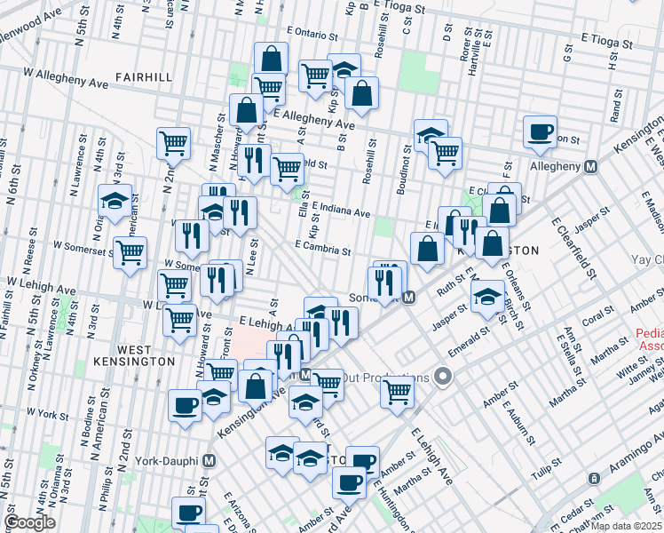 map of restaurants, bars, coffee shops, grocery stores, and more near 2842 Ormes Street in Philadelphia