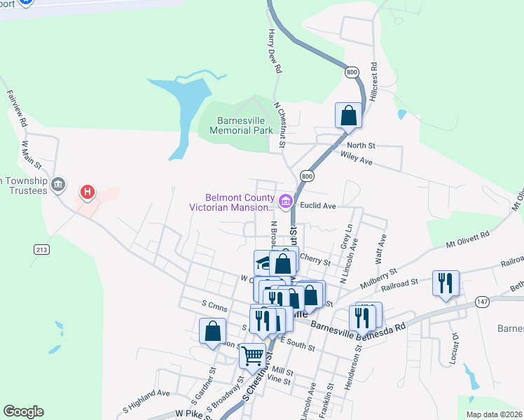 map of restaurants, bars, coffee shops, grocery stores, and more near 216 Walton Avenue in Barnesville