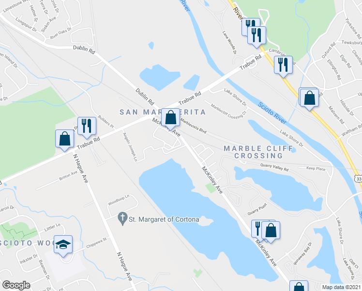 map of restaurants, bars, coffee shops, grocery stores, and more near 3235 Mc Kinley Avenue in Columbus