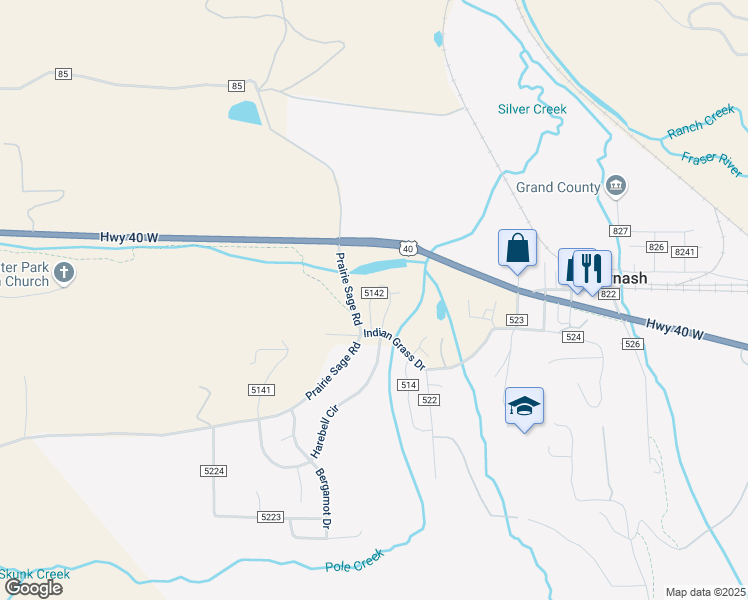 map of restaurants, bars, coffee shops, grocery stores, and more near 705 County Road 5221 in Tabernash
