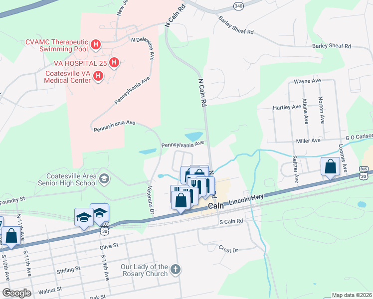 map of restaurants, bars, coffee shops, grocery stores, and more near 1 Quarry Street in Coatesville