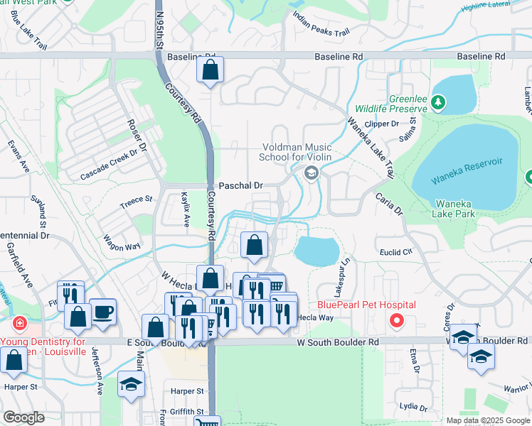 map of restaurants, bars, coffee shops, grocery stores, and more near 1374 Golden Eagle Way in Louisville