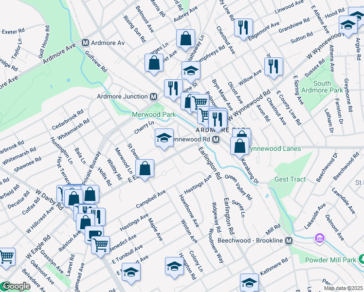 map of restaurants, bars, coffee shops, grocery stores, and more near 408 East Eagle Road in Havertown