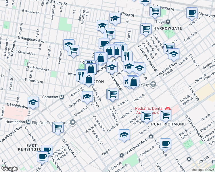 map of restaurants, bars, coffee shops, grocery stores, and more near 1922 East Elkhart Street in Philadelphia