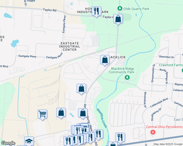 map of restaurants, bars, coffee shops, grocery stores, and more near 509 Waterside View Drive in Blacklick