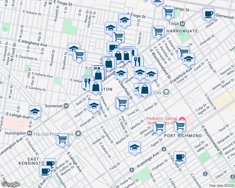 map of restaurants, bars, coffee shops, grocery stores, and more near 1922 East Elkhart Street in Philadelphia