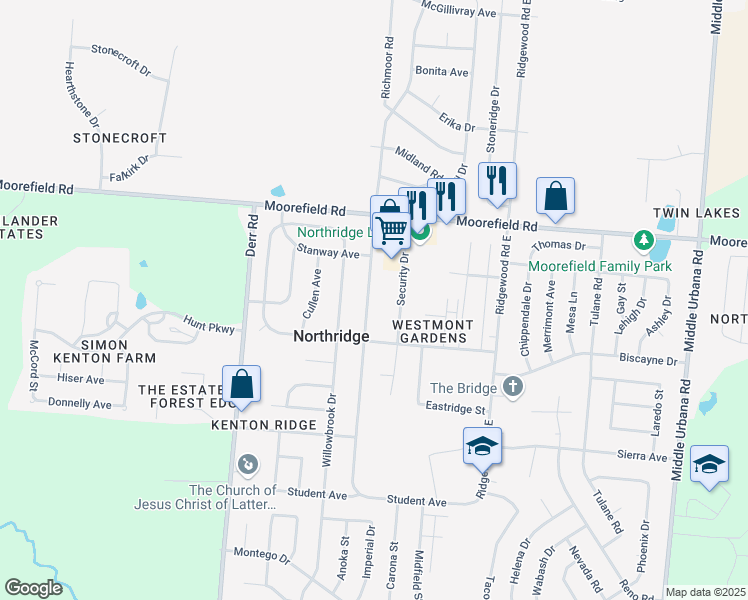 map of restaurants, bars, coffee shops, grocery stores, and more near 4810 West Ridgewood Road in Springfield