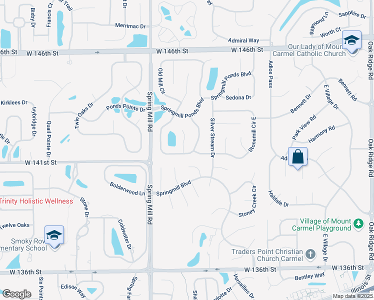 map of restaurants, bars, coffee shops, grocery stores, and more near 13877 Saben Court in Carmel