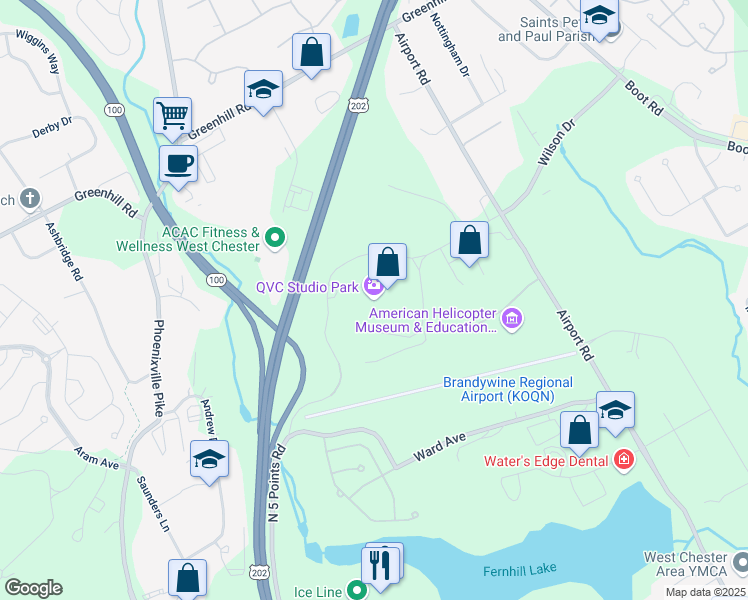 map of restaurants, bars, coffee shops, grocery stores, and more near 1200 Wilson Drive in West Chester