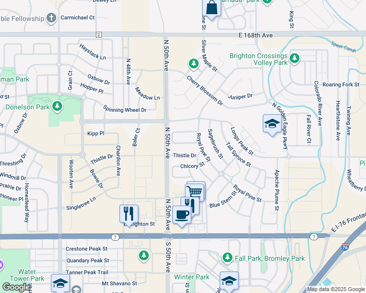 map of restaurants, bars, coffee shops, grocery stores, and more near 5170 Delphinium Circle in Brighton