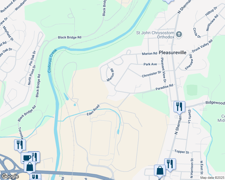 map of restaurants, bars, coffee shops, grocery stores, and more near 2130 Eden Road in York