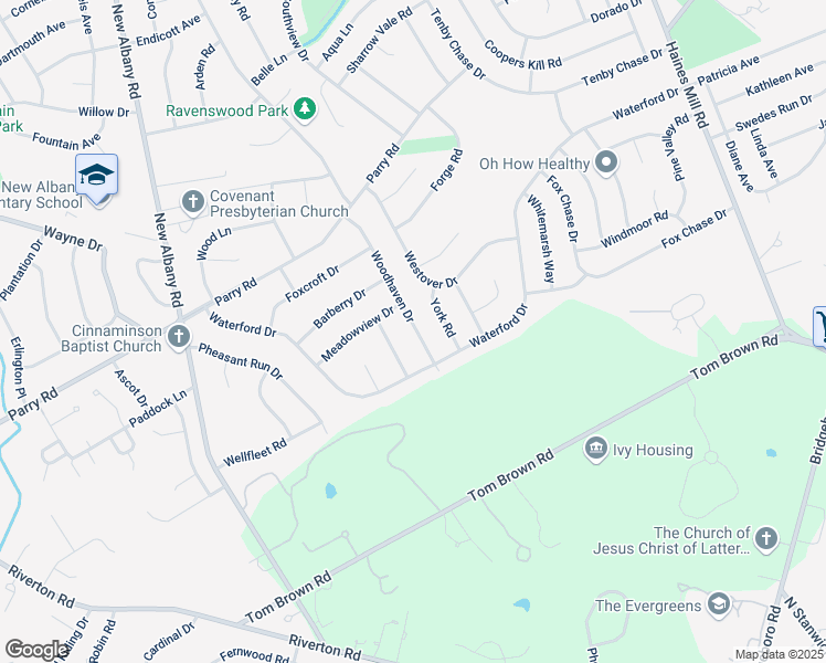 map of restaurants, bars, coffee shops, grocery stores, and more near 3108 Woodhaven Drive in Cinnaminson