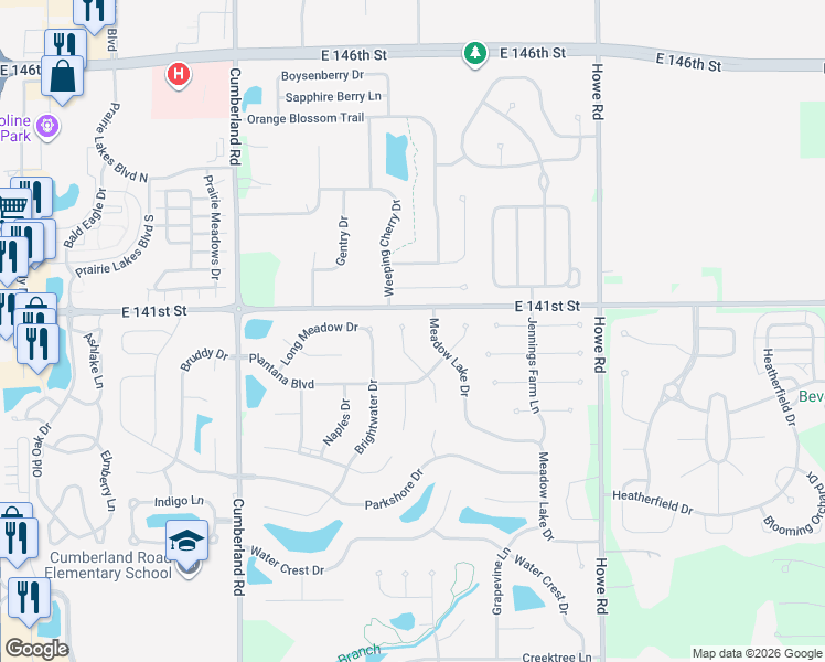 map of restaurants, bars, coffee shops, grocery stores, and more near 14069 Mimosa Court in Fishers