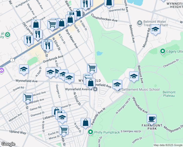 map of restaurants, bars, coffee shops, grocery stores, and more near 5048 West Nevada Street in Philadelphia