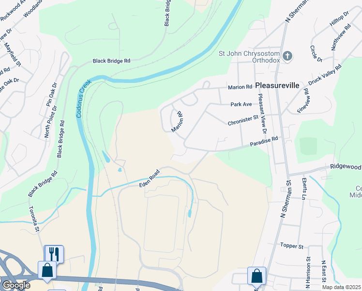 map of restaurants, bars, coffee shops, grocery stores, and more near 2130 Eden Road in York
