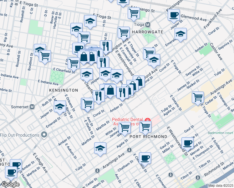 map of restaurants, bars, coffee shops, grocery stores, and more near 3164 Frankford Avenue in Philadelphia