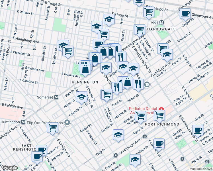 map of restaurants, bars, coffee shops, grocery stores, and more near 3077 Helen Street in Philadelphia
