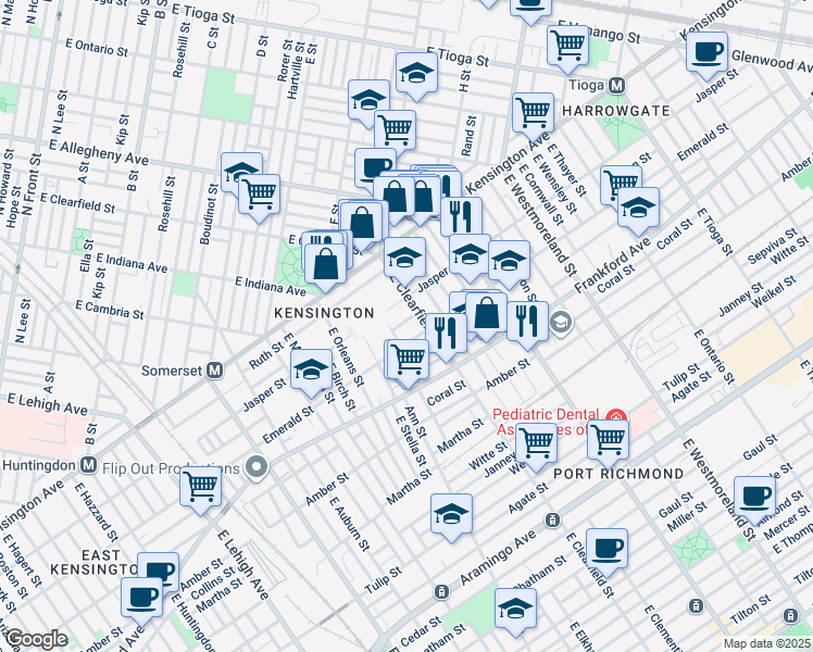 map of restaurants, bars, coffee shops, grocery stores, and more near 3077 Helen Street in Philadelphia
