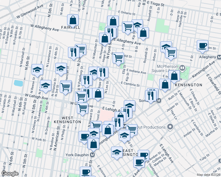 map of restaurants, bars, coffee shops, grocery stores, and more near 2836 North Swanson Street in Philadelphia