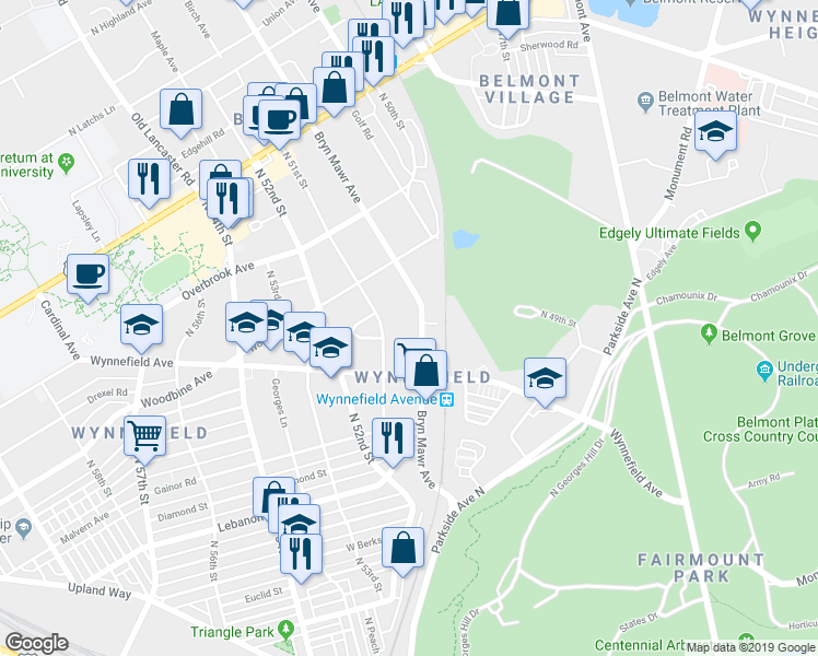map of restaurants, bars, coffee shops, grocery stores, and more near 5048 West Nevada Street in Philadelphia