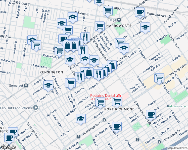 map of restaurants, bars, coffee shops, grocery stores, and more near 3164 Frankford Avenue in Philadelphia