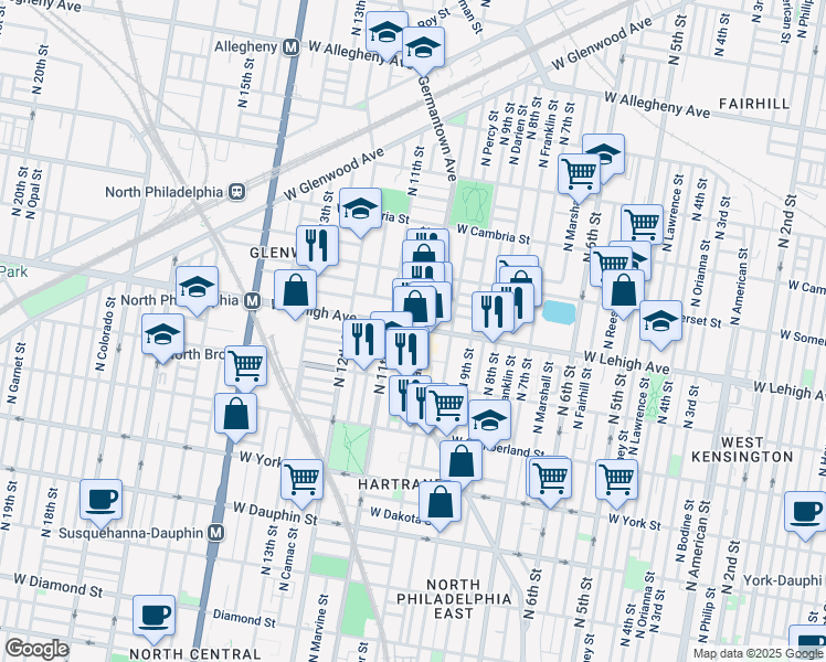 map of restaurants, bars, coffee shops, grocery stores, and more near in Philadelphia