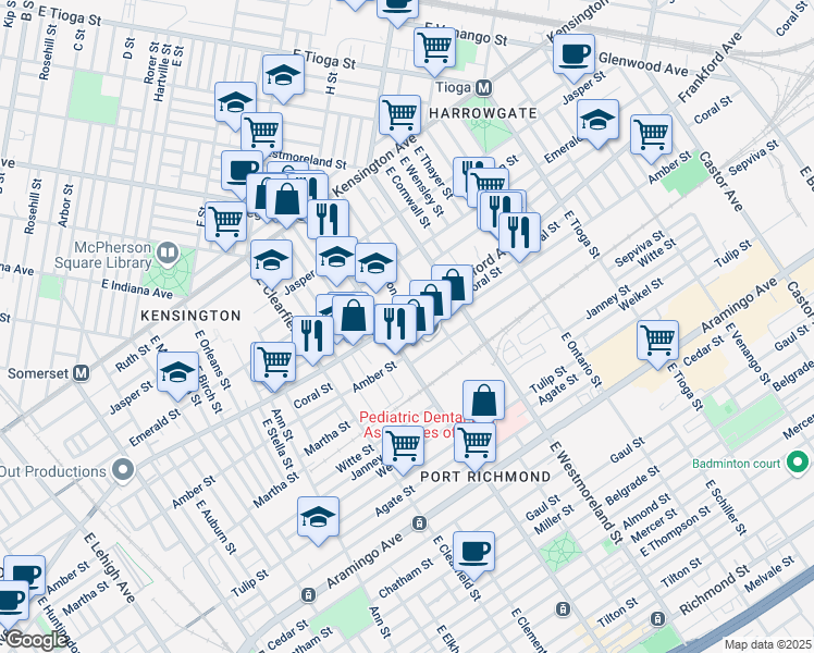 map of restaurants, bars, coffee shops, grocery stores, and more near 3215 Frankford Avenue in Philadelphia