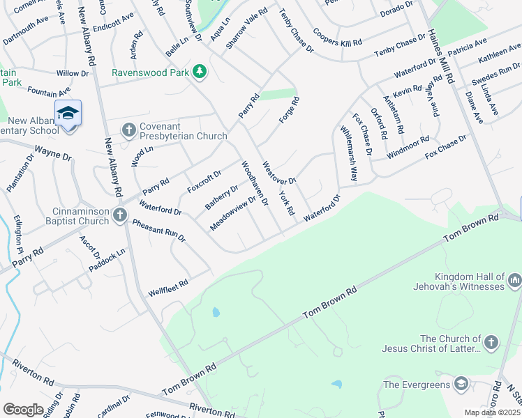 map of restaurants, bars, coffee shops, grocery stores, and more near 3103 Woodhaven Drive in Cinnaminson