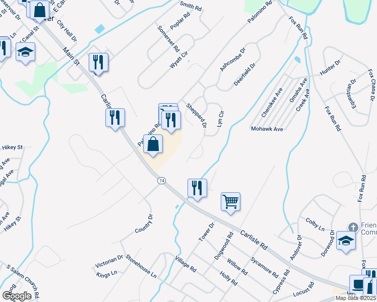 map of restaurants, bars, coffee shops, grocery stores, and more near 3912 Sheppard Drive in Dover