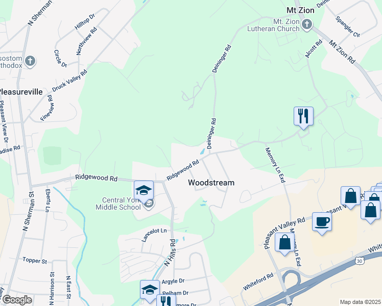 map of restaurants, bars, coffee shops, grocery stores, and more near Tulip Tree Lane in York County