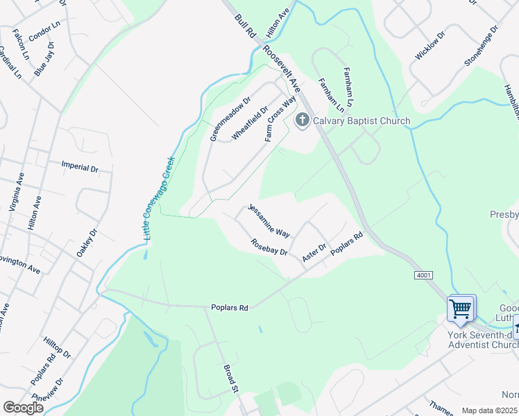 map of restaurants, bars, coffee shops, grocery stores, and more near 2653 Jessamine Way in York