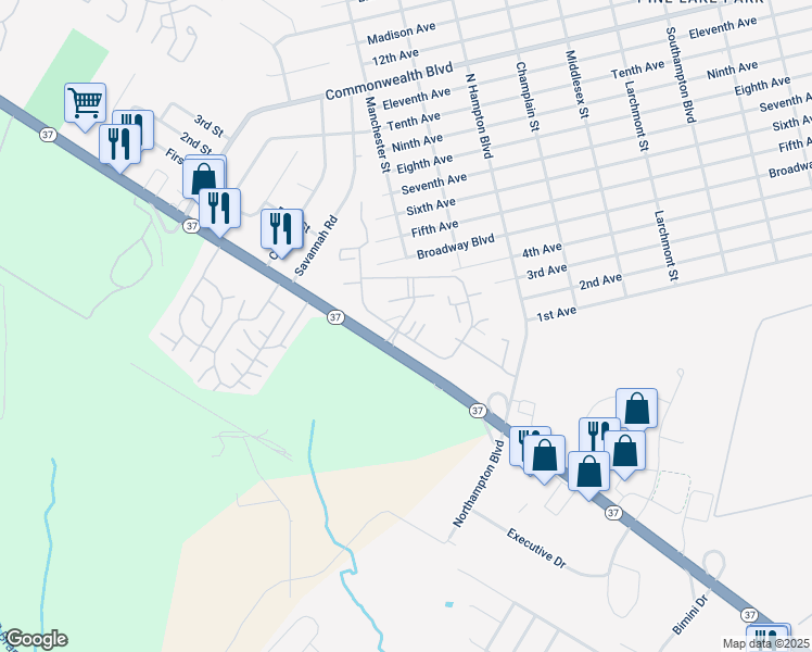 map of restaurants, bars, coffee shops, grocery stores, and more near 119-1 Warwick Court in Toms River
