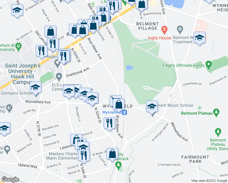 map of restaurants, bars, coffee shops, grocery stores, and more near 5048 West Nevada Street in Philadelphia