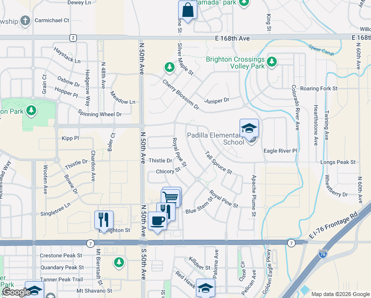 map of restaurants, bars, coffee shops, grocery stores, and more near 5258 Tall Spruce Street in Brighton