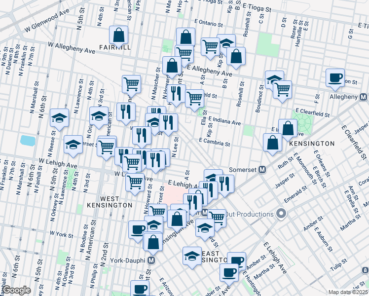 map of restaurants, bars, coffee shops, grocery stores, and more near 2840 North Swanson Street in Philadelphia