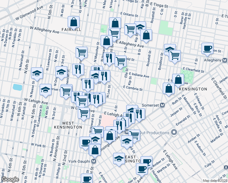 map of restaurants, bars, coffee shops, grocery stores, and more near 2840 North Swanson Street in Philadelphia