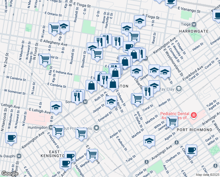 map of restaurants, bars, coffee shops, grocery stores, and more near 2954 Ruth Street in Philadelphia